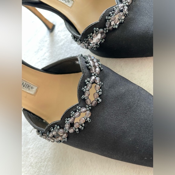 Manolo Blahnik Satin Crystal Embellished Sling Back - Picture 7 of 16